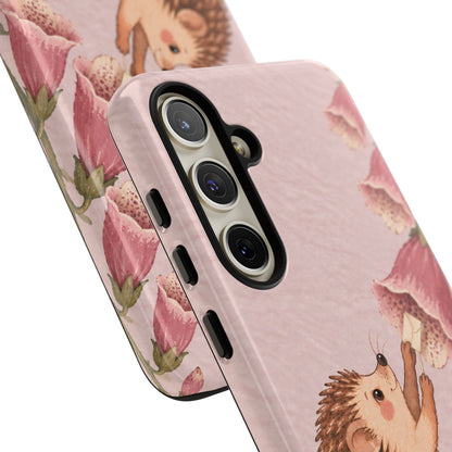 Whimsical Blush Pink Hedgehog and Foxglove Phone Case - Pink Phone Case
