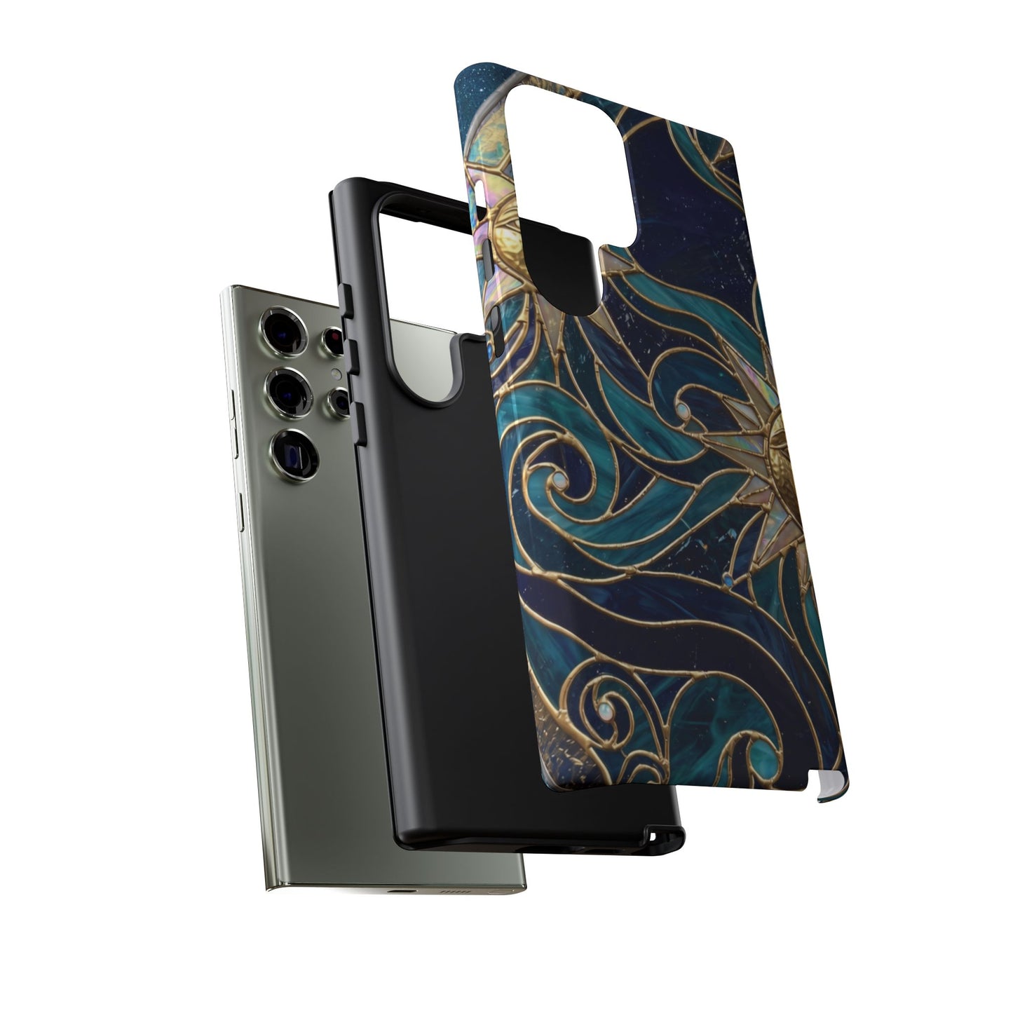 Elegant Teal & Gold Celestial Suns Phone Case