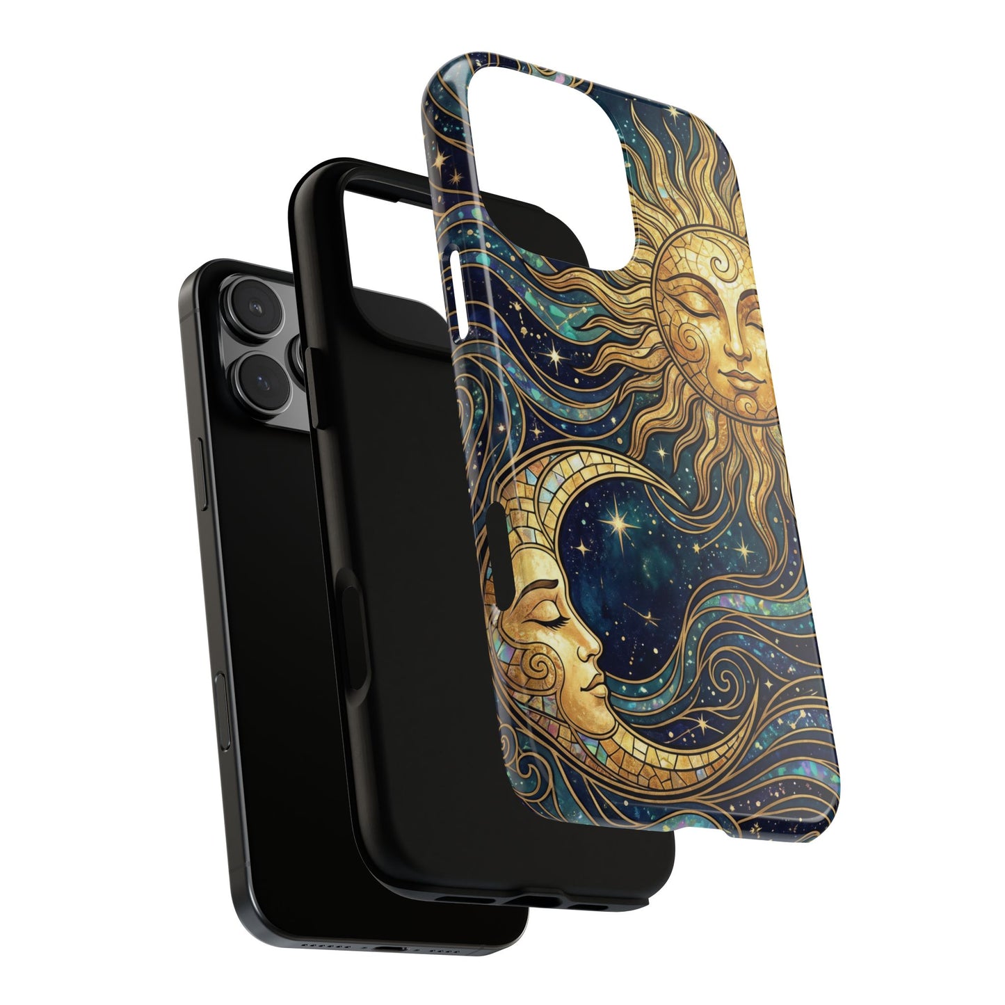 Elegant Teal & Gold Sun and Moon Phone Case
