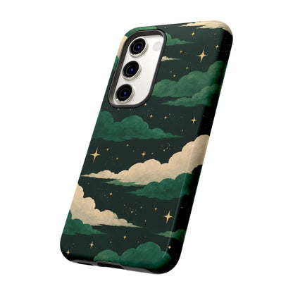 Illustrated Emerald Green Clouds & Stars Phone Case