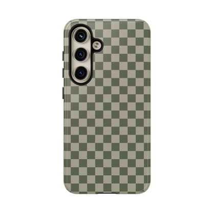 Samsung Galaxy S24 / Glossy Phone Case - ’Bold Olive Green Checkered Pattern’ Phone Case