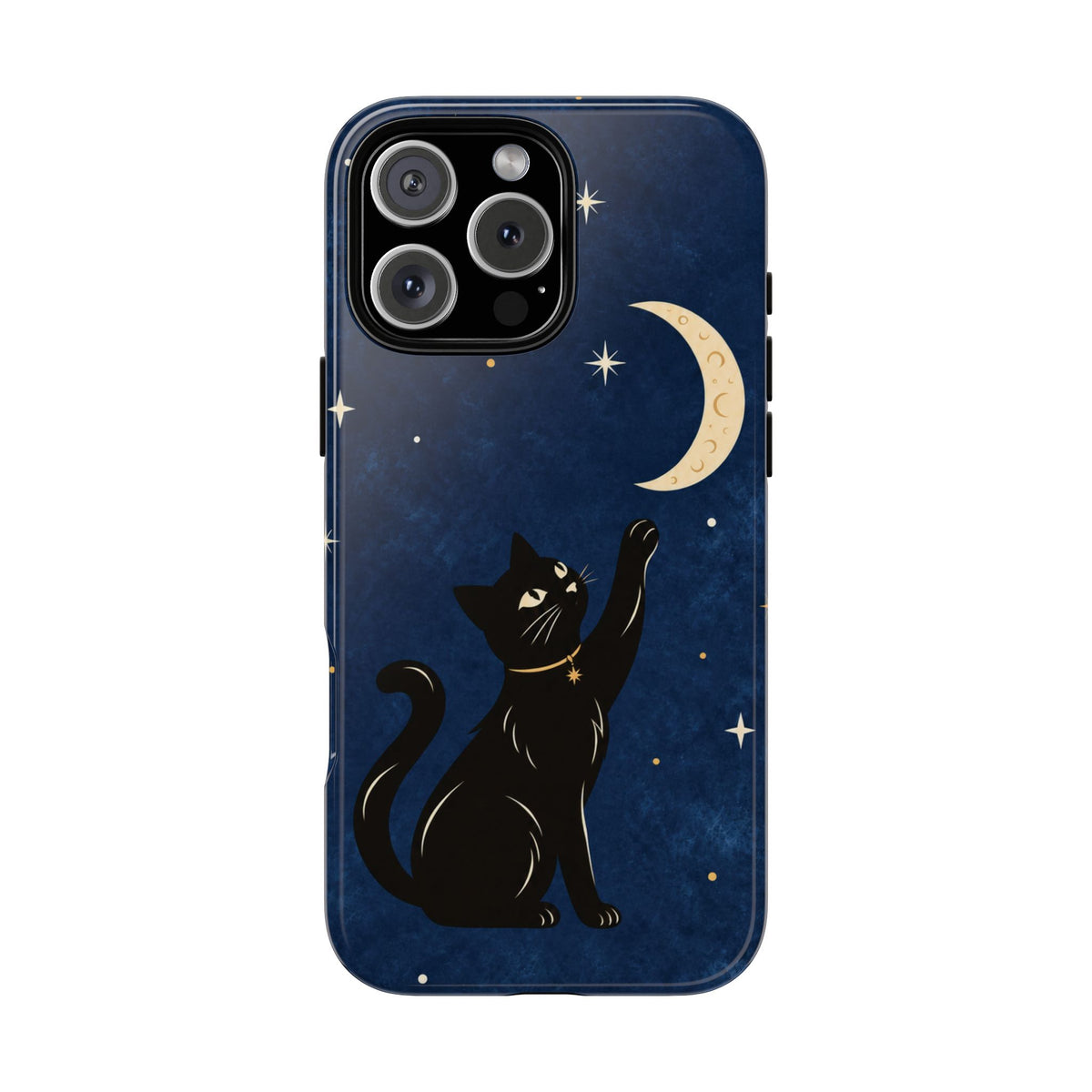 Whimsical Navy Blue Celestial Black Cat Phone Case