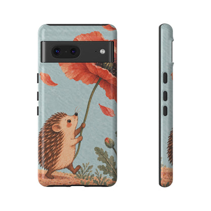 Whimsical Pale Blue Hedgehog and Poppy Phone Case - Blue Phone Case - Google Pixel 7 / Glossy