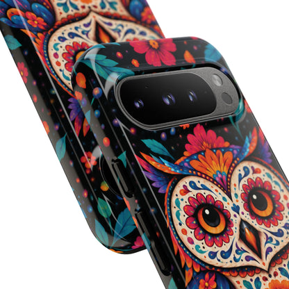 Vibrant Orange and Turquoise Calavera Owl Phone Case - Multicolor Phone Case
