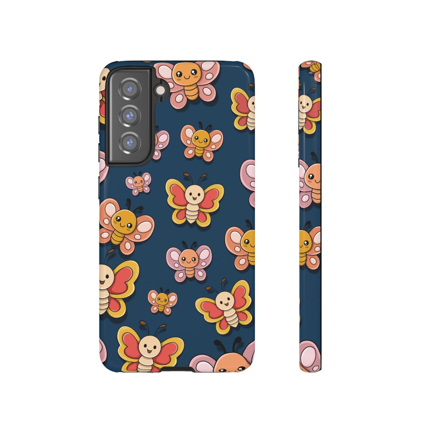 Dark Blue Butterfly Sticker Design Phone Case - Blue Phone Case - Samsung Galaxy S21 FE / Glossy