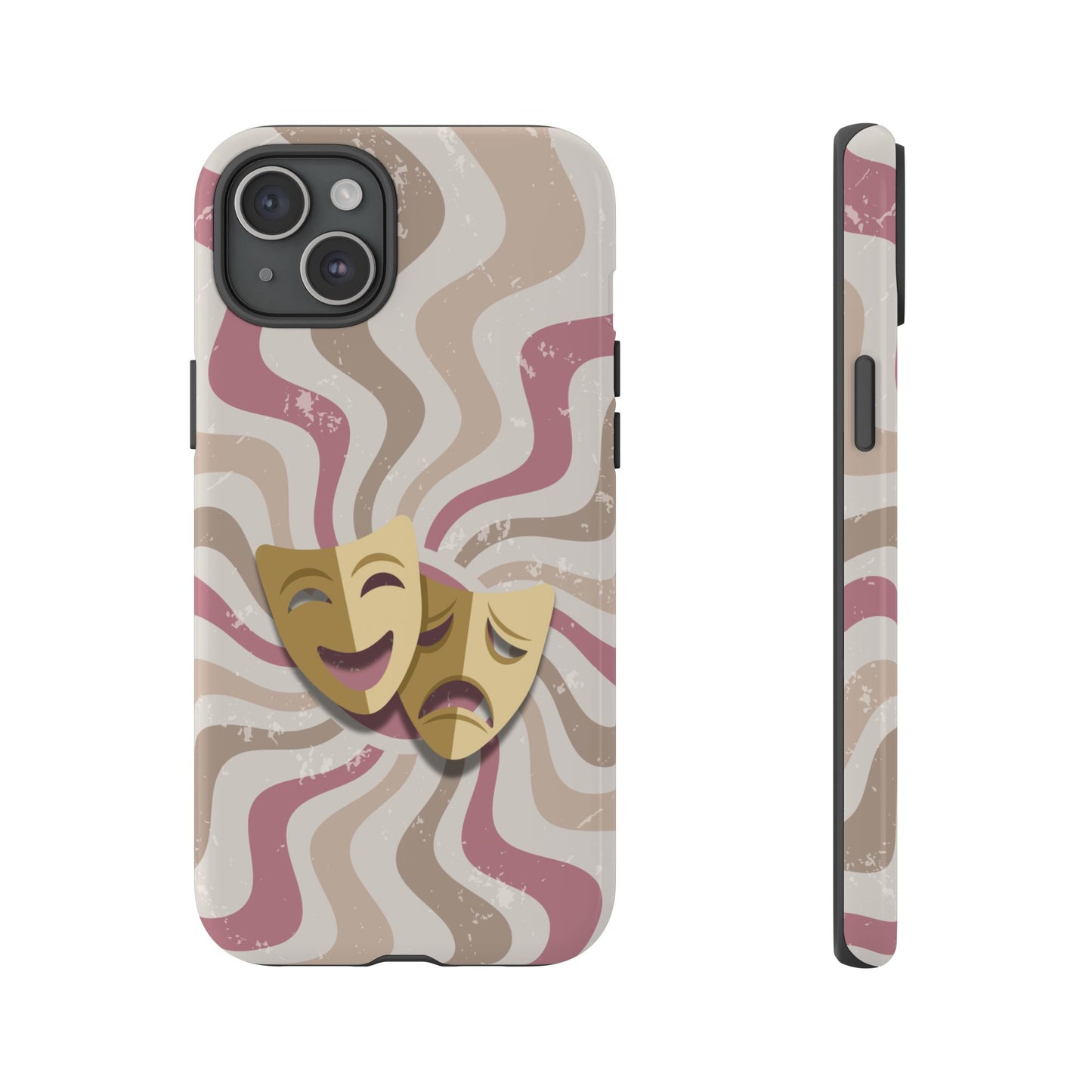 Comedy & Tragedy Masks – Pink Minimal Retro Wave Phone Case - Pink Phone Case - iPhone 15 Plus / Glossy