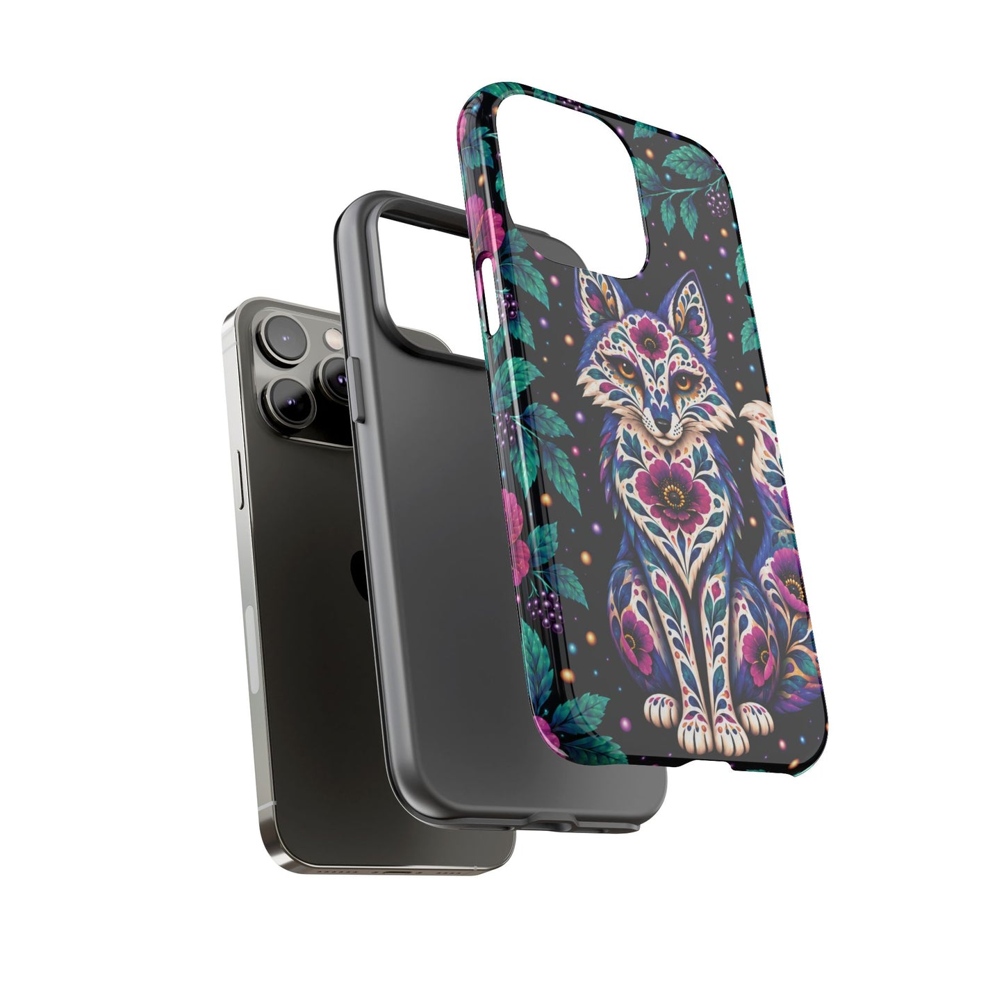 Vibrant Purple and Teal Calavera Fox Phone Case - Multicolor Phone Case