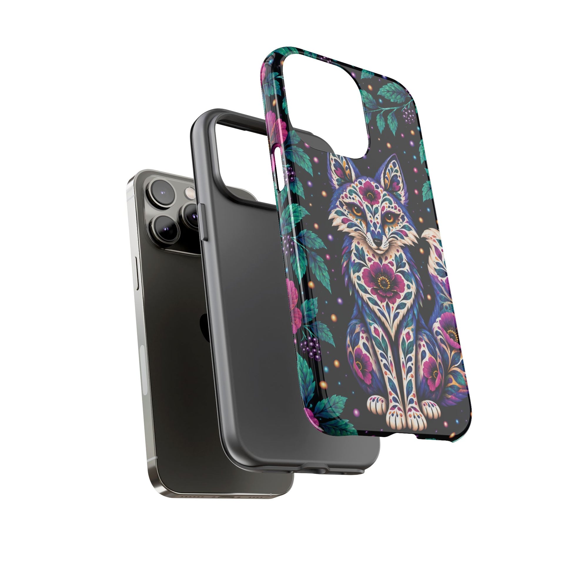 Vibrant Purple and Teal Calavera Fox Phone Case - Multicolor Phone Case