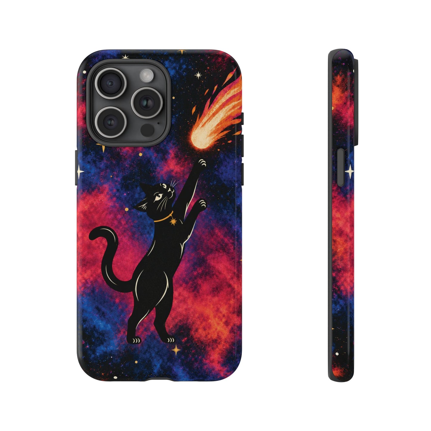 Whimsical Multicolour Celestial Black Cat Phone Case