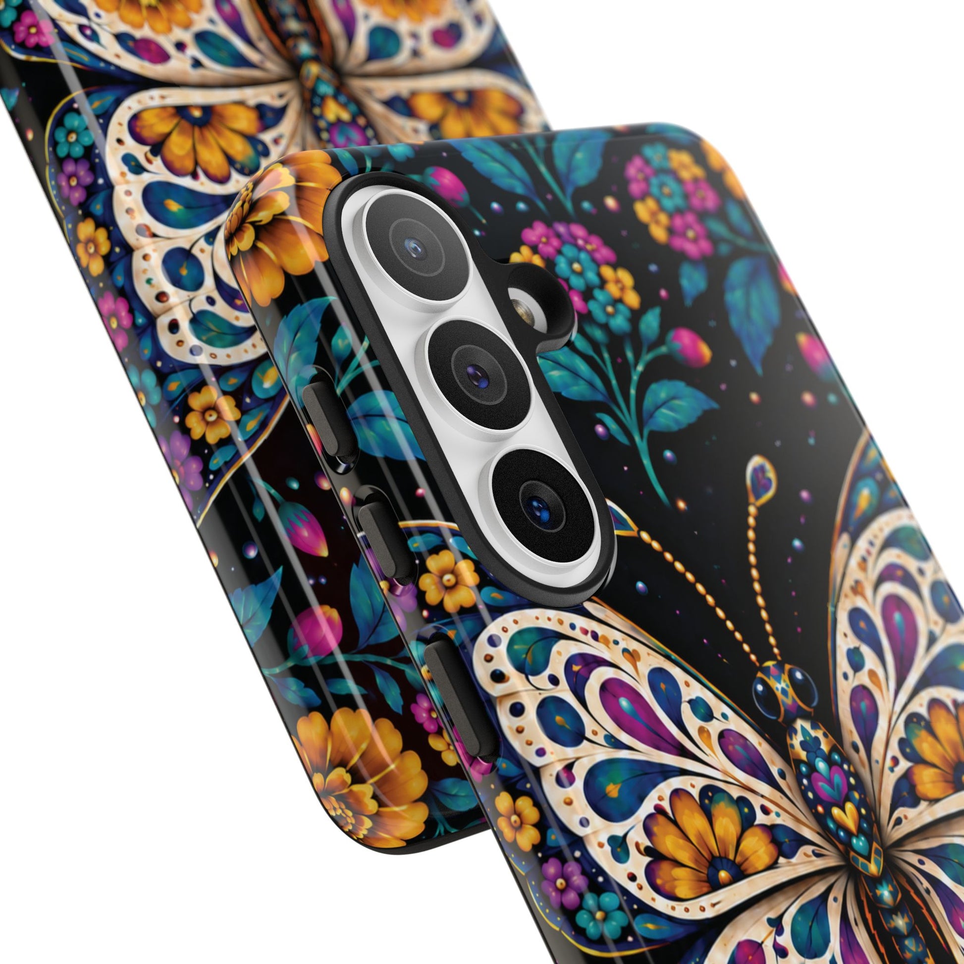 Vibrant Purple and Teal Calavera Butterfly Phone Case - Multicolor Phone Case