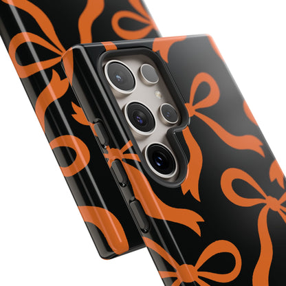 Bold Black and Burnt Orange Bow Pattern Phone Case - Black Phone Case