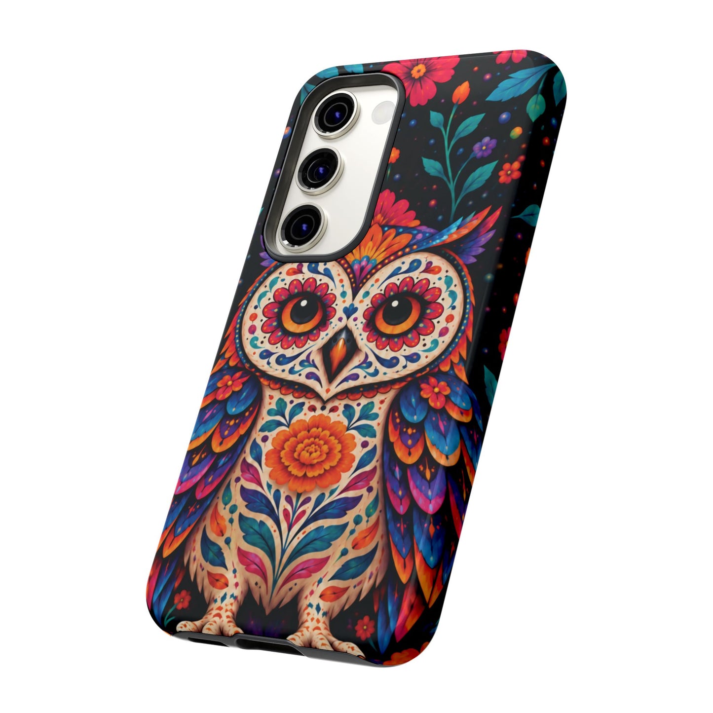 Vibrant Orange and Turquoise Calavera Owl Phone Case - Multicolor Phone Case