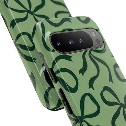 Bold Sage Green and Forest Green Bow Pattern Phone Case