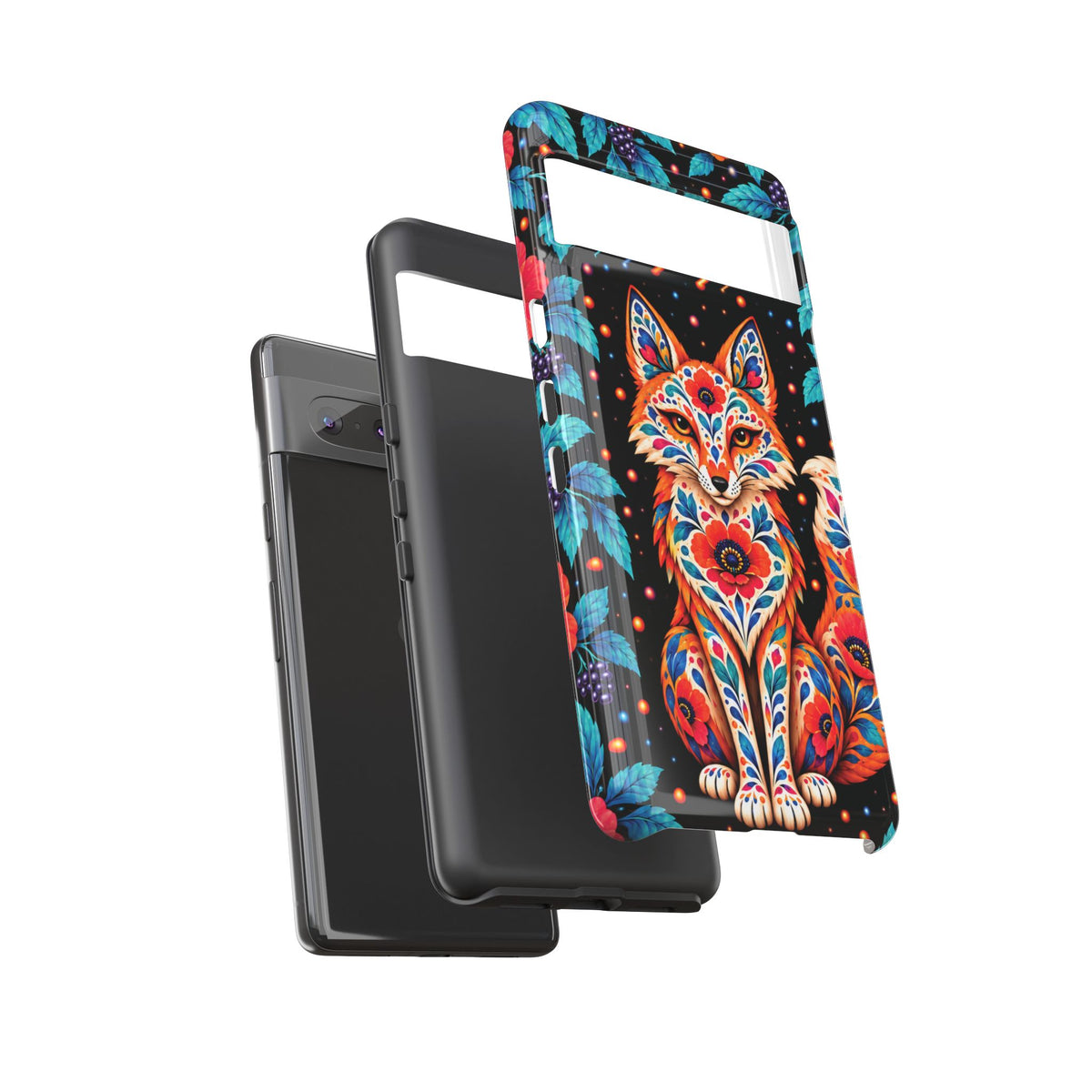 Vibrant Orange and Turquoise Calavera Fox Phone Case - Multicolor Phone Case