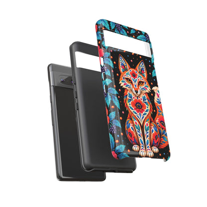 Vibrant Orange and Turquoise Calavera Fox Phone Case - Multicolor Phone Case