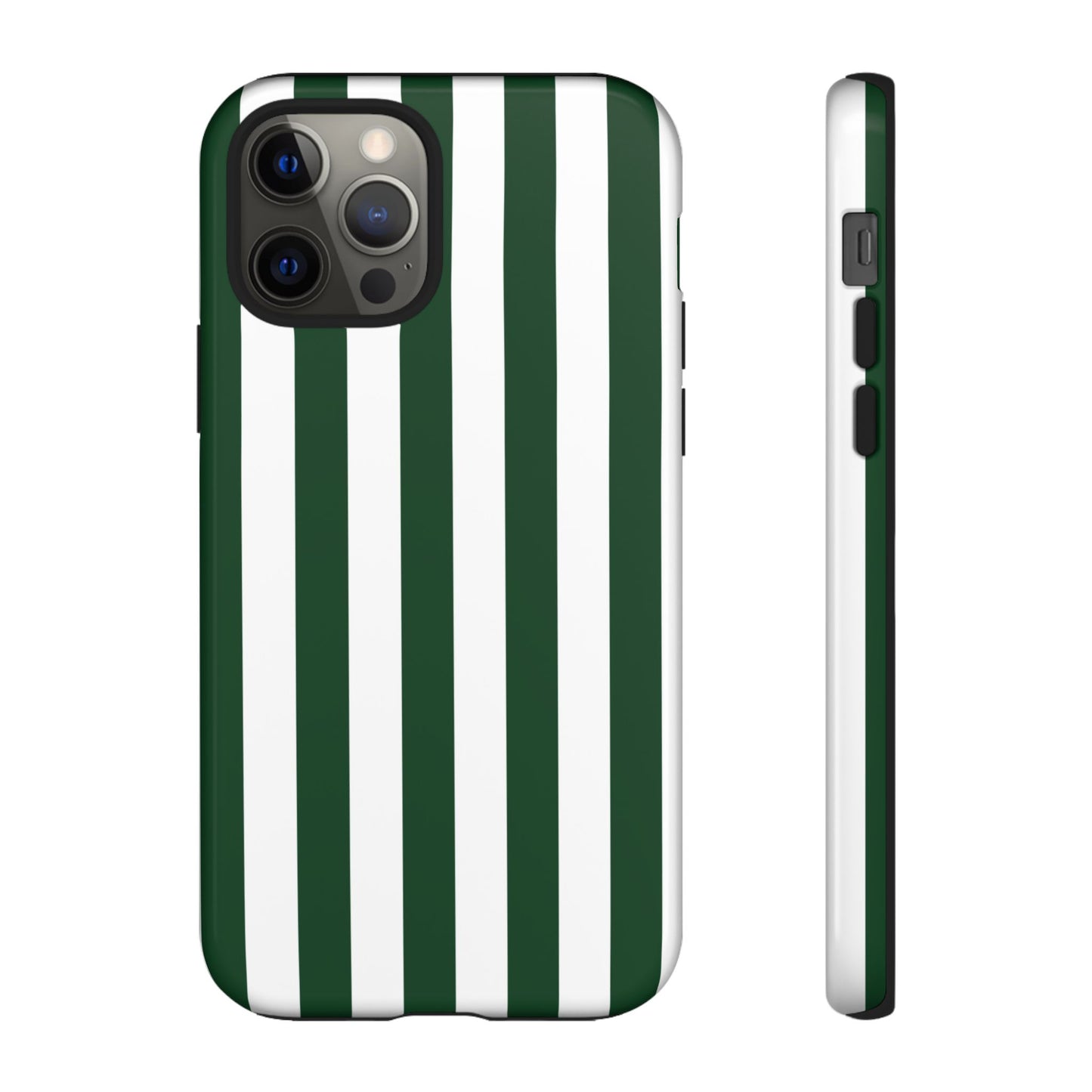 iPhone 12 Pro / Glossy Phone Case - Simple Dark Green & White Stripe Pattern Phone Case