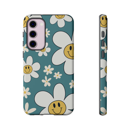 Fun Retro Daisy Pattern with Light Blue Background Phone Case - Blue Phone Case - Samsung Galaxy S23 Plus / Glossy