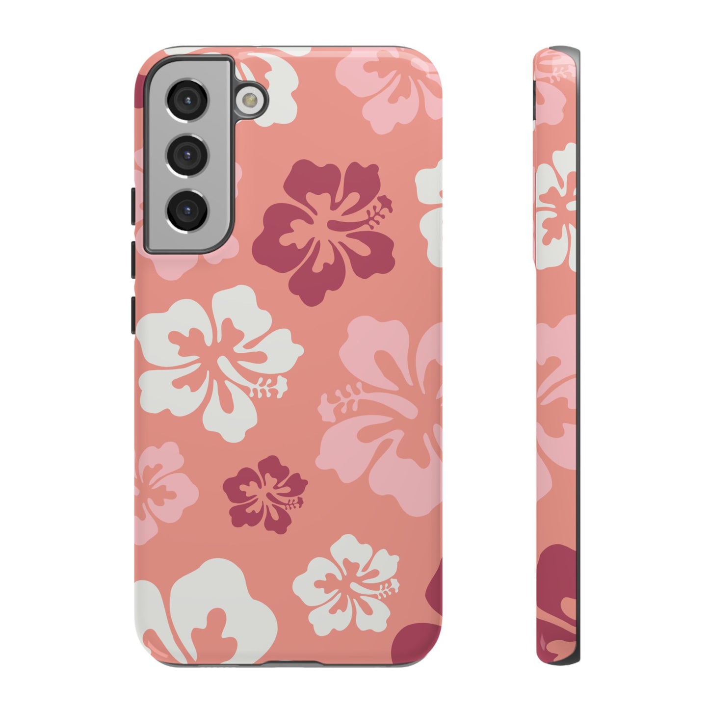 Samsung Galaxy S22 Plus / Glossy Phone Case - ’Pink Hibiscus Retro Pattern #3’ Phone Case