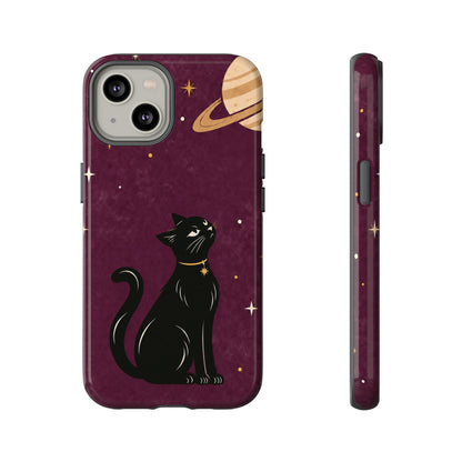 Whimsical Plum Celestial Black Cat Phone Case