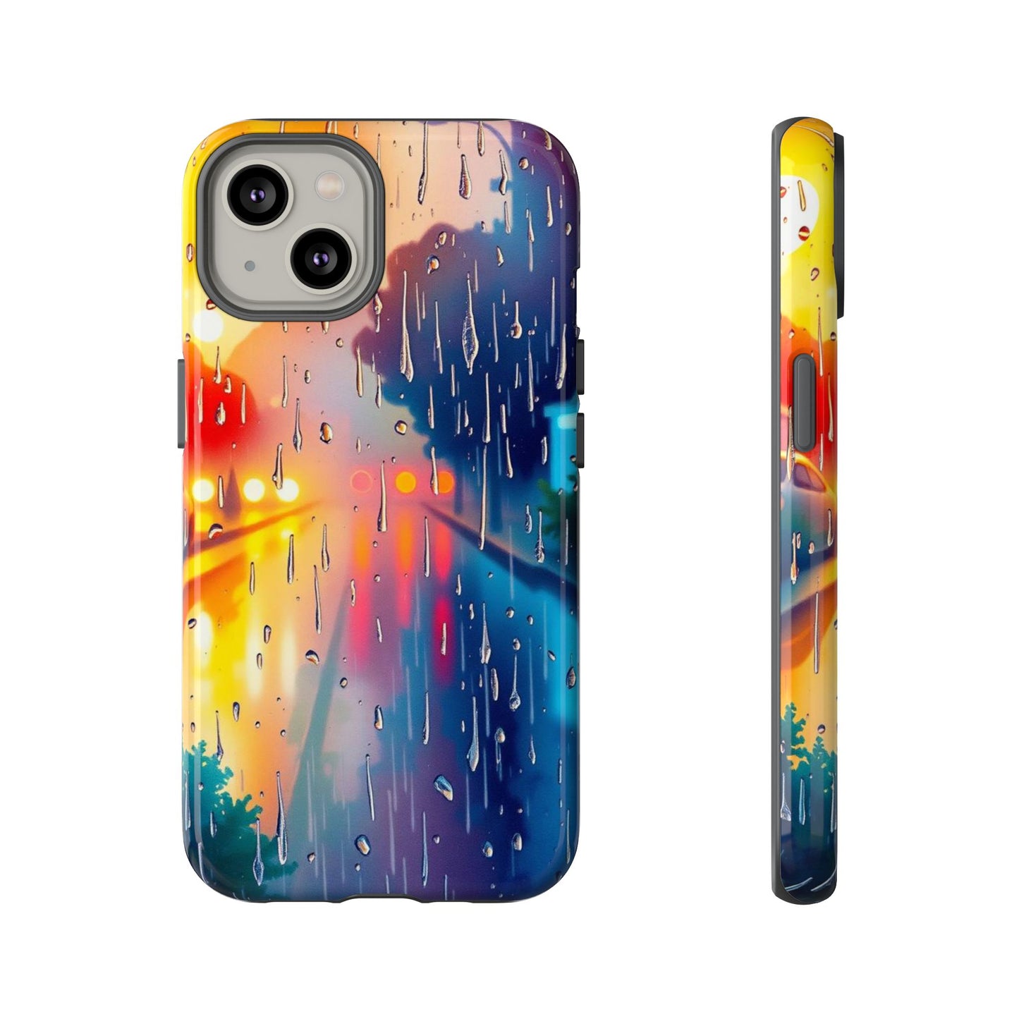 iPhone 14 / Glossy Phone Case - Electric Rain Watercolour Design Phone Case