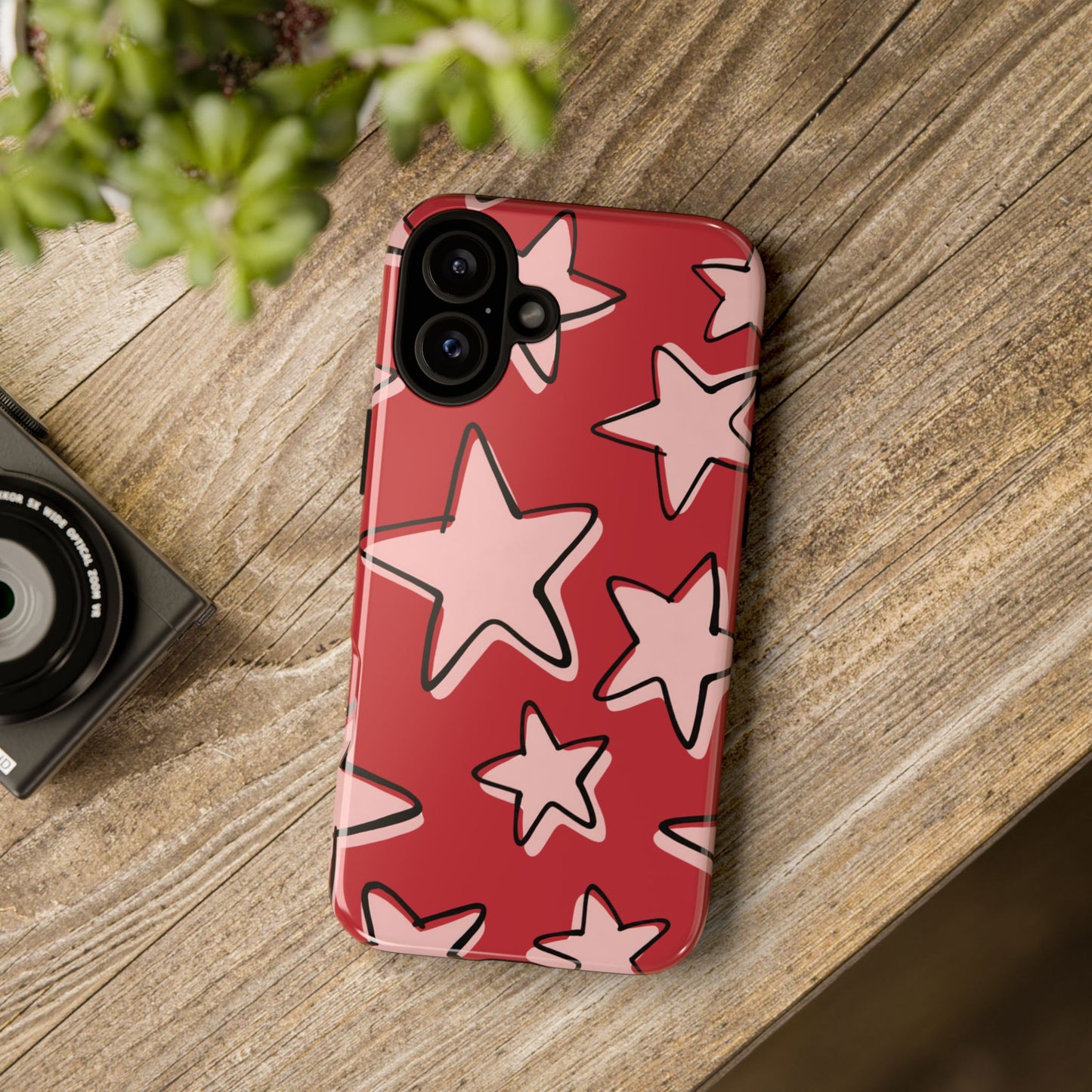 Cherry Red Doodle Star Phone Case