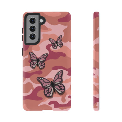 Samsung Galaxy S21 / Glossy Phone Case - Pink Butterfly Camo Phone Case