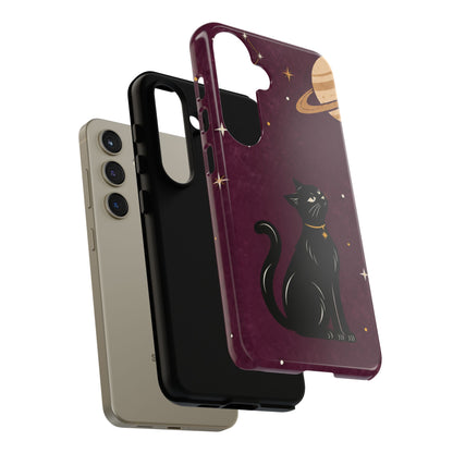 Whimsical Plum Celestial Black Cat Phone Case