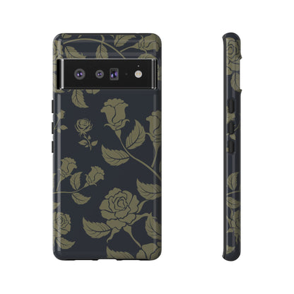 Google Pixel 6 Pro / Glossy Phone Case - ’Blue & Olive Rose Pattern’ Phone Case