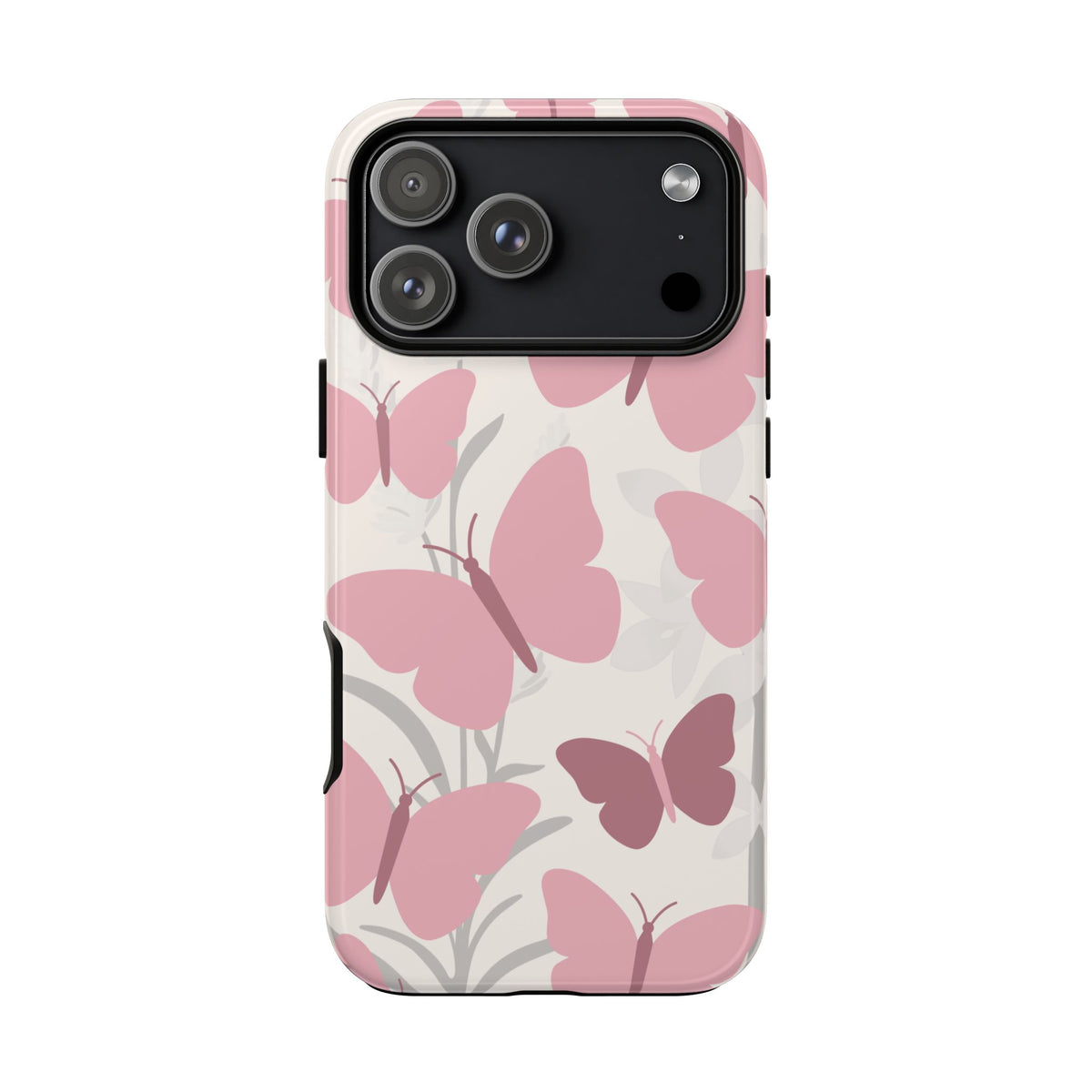 Minimalist Cream & Pink Butterfly Pattern Phone Case - White Phone Case - iPhone 17 Pro Max / Glossy