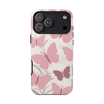 Minimalist Cream & Pink Butterfly Pattern Phone Case - White Phone Case - iPhone 17 Pro Max / Glossy