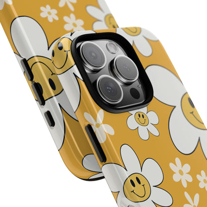 Fun Retro Daisy Pattern with Yellow Background Phone Case - Yellow Phone Case