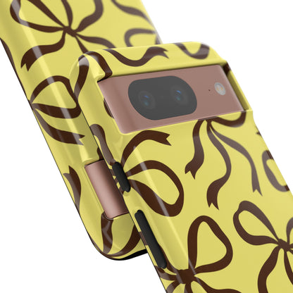 Bold Butter Yellow and Chocolate Brown Bow Pattern Phone Case