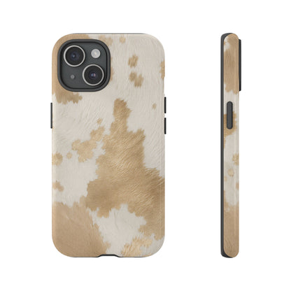 Elegant Champagne Cow Print Phone Case - Beige Phone Case - iPhone 15 / Glossy