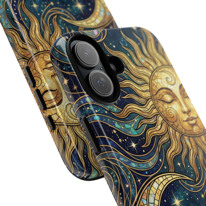 Elegant Teal & Gold Sun and Moon Phone Case