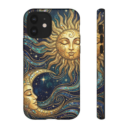 Elegant Teal & Gold Sun and Moon Phone Case