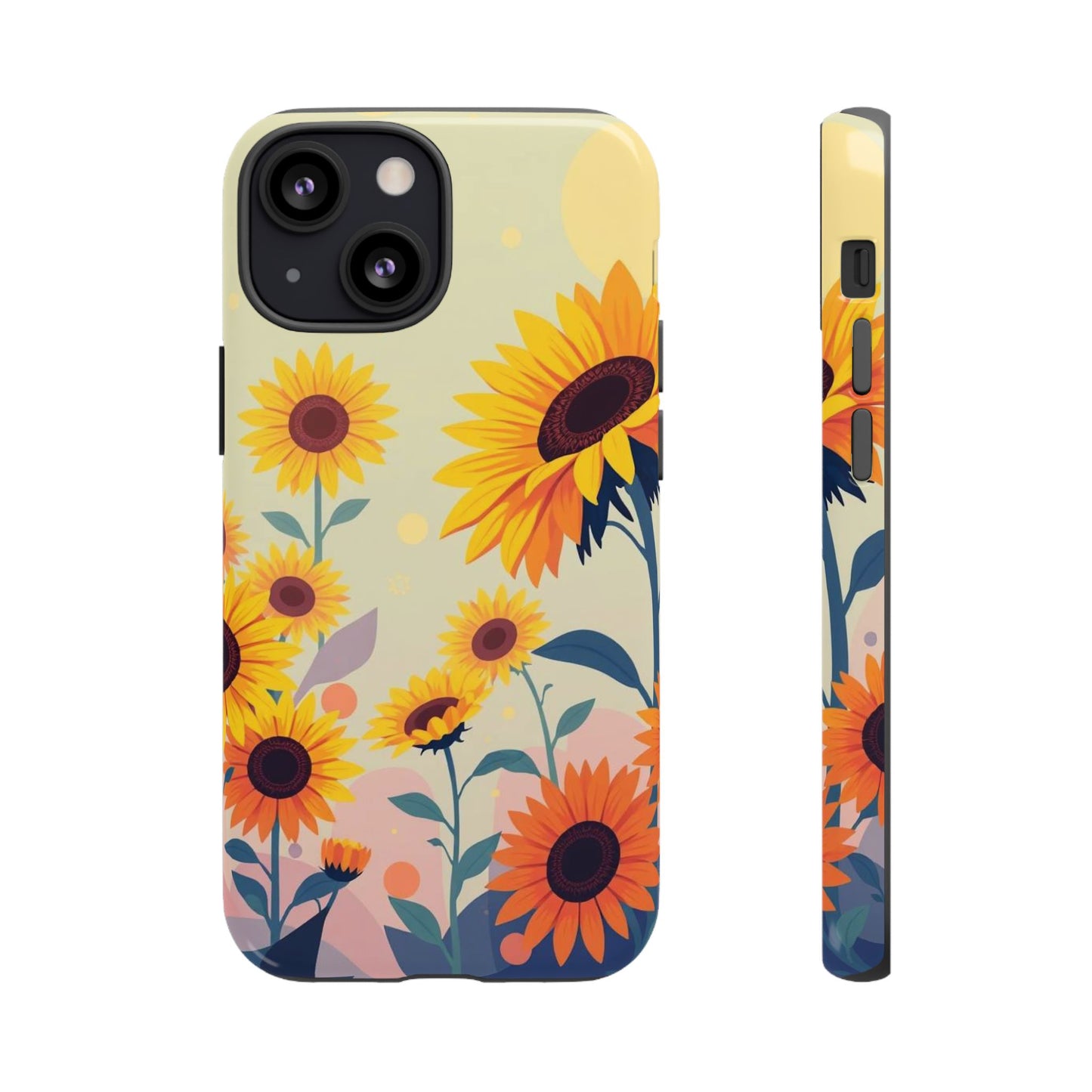 iPhone 13 Mini / Glossy Phone Case - Modern Flat Sunflower Design Phone Case