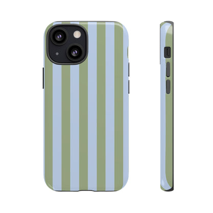 iPhone 13 Mini / Glossy Phone Case - Trendy Ice Blue & Green Stripe Pattern Phone Case