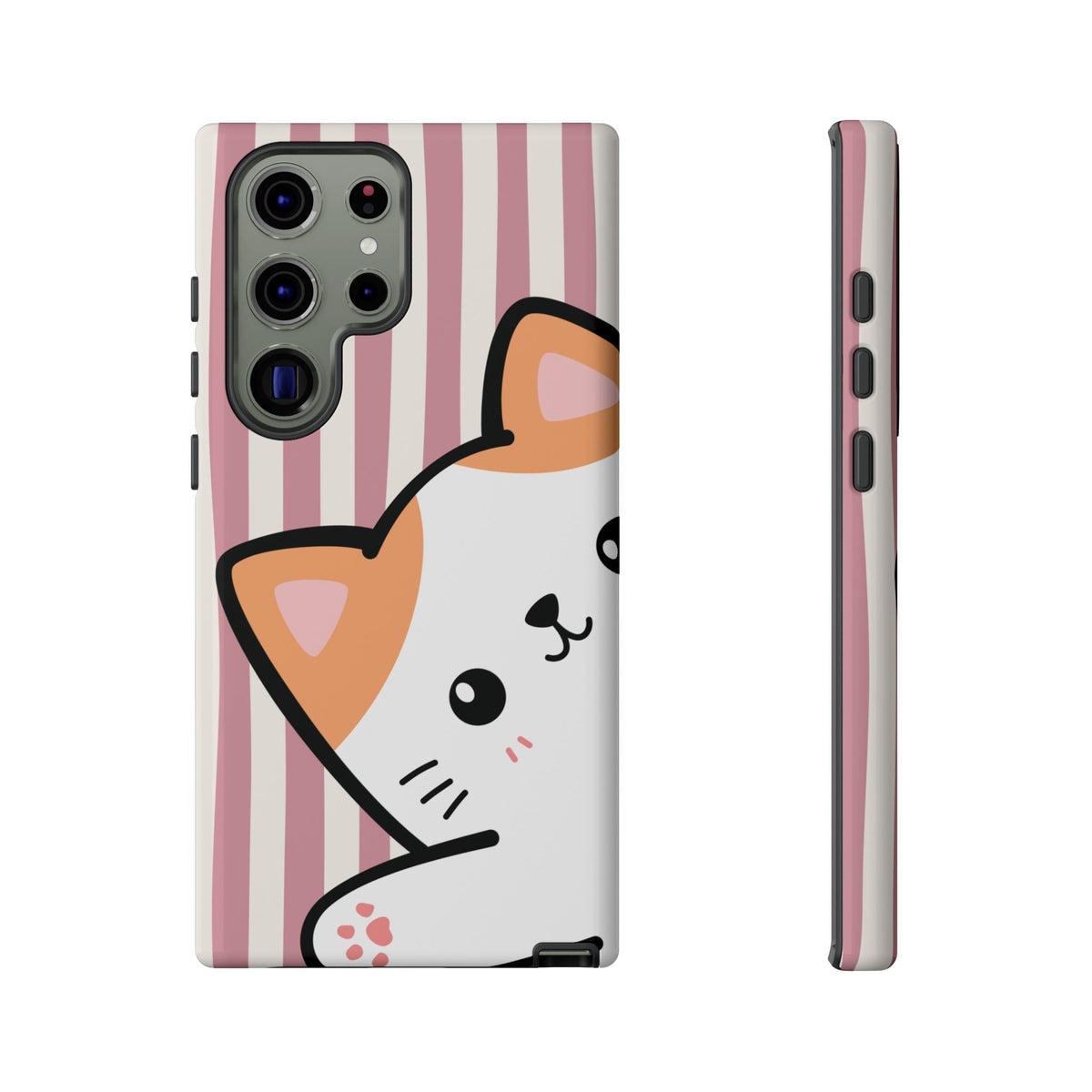 Playful Peakaboo Cat with Pink Stripe Pattern Phone Case - Pink Phone Case - Samsung Galaxy S23 Ultra / Glossy