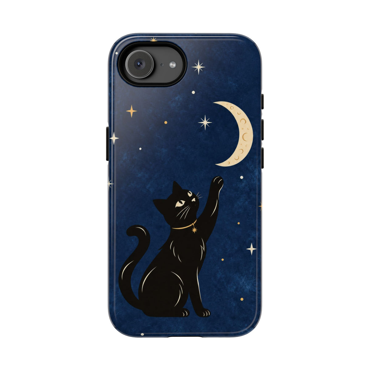 Navy Blue Celestial Black Cat Phone Case - Blue Phone Case - iPhone 17e / Glossy