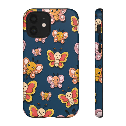 Dark Blue Butterfly Sticker Design Phone Case - Blue Phone Case - iPhone 12 / Glossy
