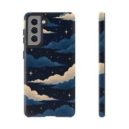 Illustrated Navy Blue Clouds & Stars Phone Case