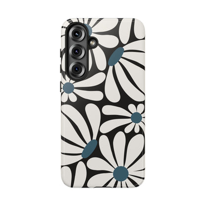 Retro Black Daisy Pattern Phone Case - Black Phone Case - Samsung Galaxy S25 Plus / Glossy
