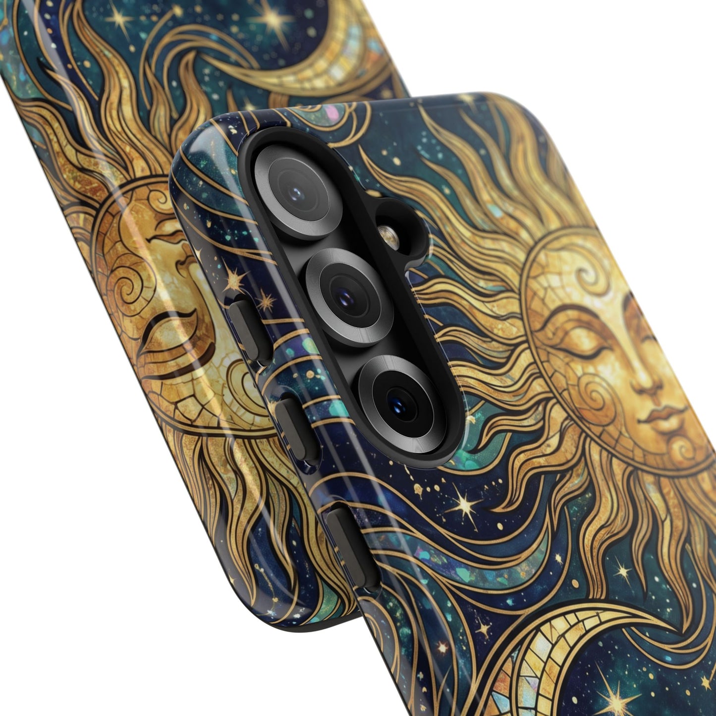 Elegant Teal & Gold Sun and Moon Phone Case