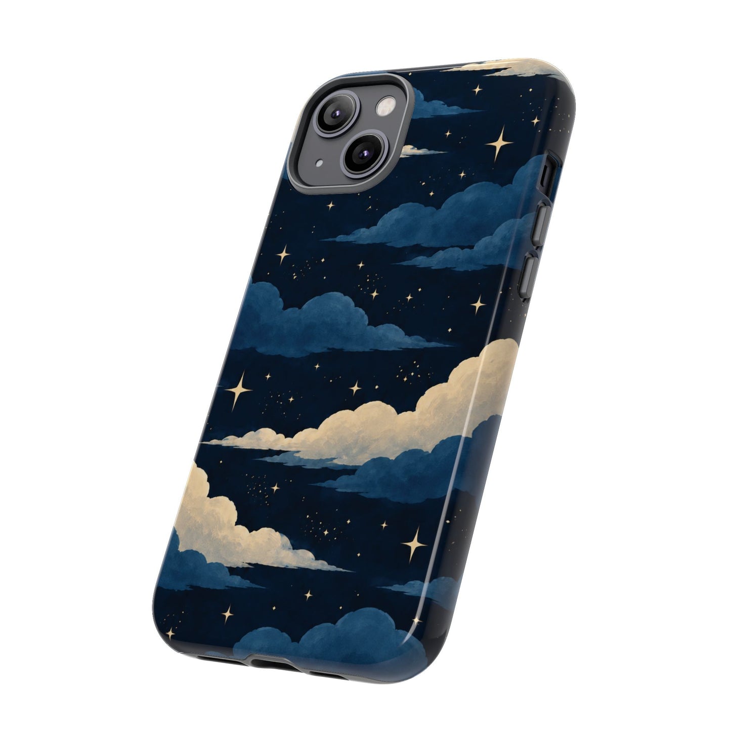 Illustrated Navy Blue Clouds & Stars Phone Case