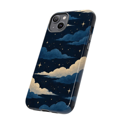 Illustrated Navy Blue Clouds & Stars Phone Case
