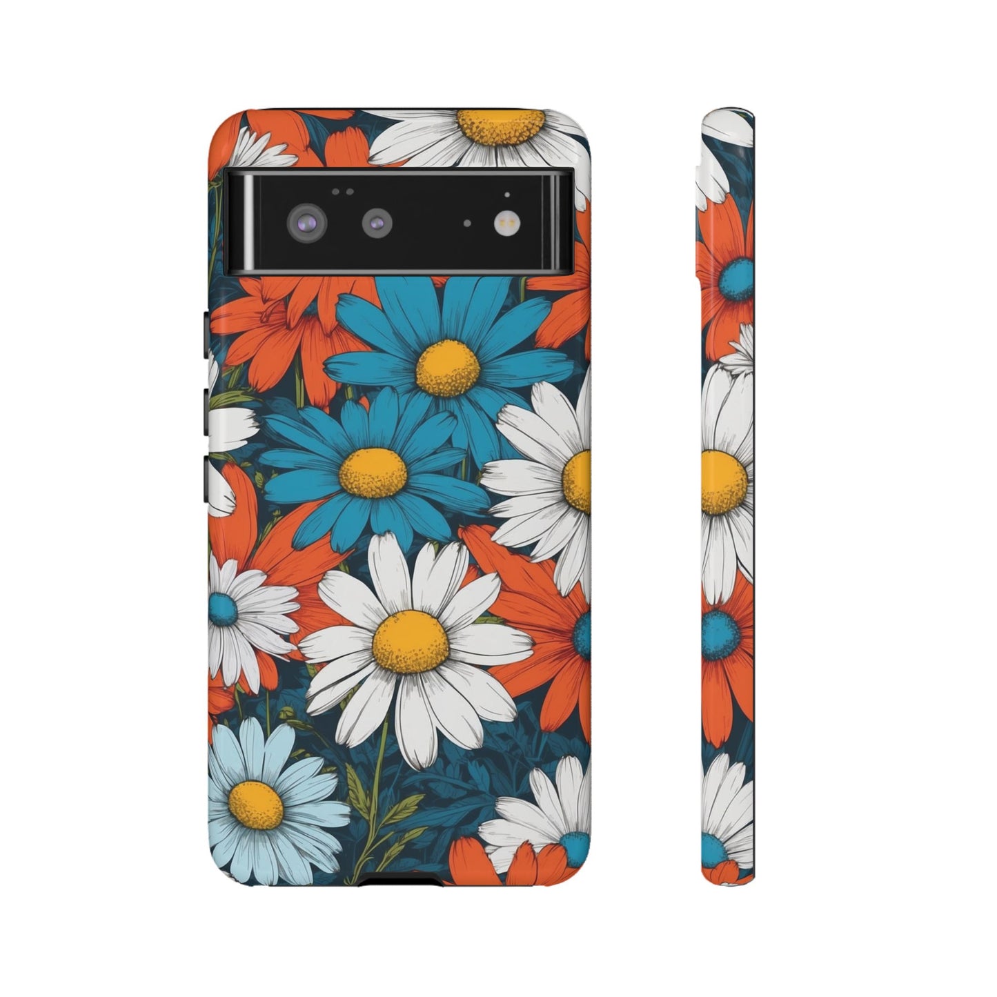 Google Pixel 6 / Glossy Phone Case - Pop Art Daisies Illustration ’Red & Blue’ Phone Case