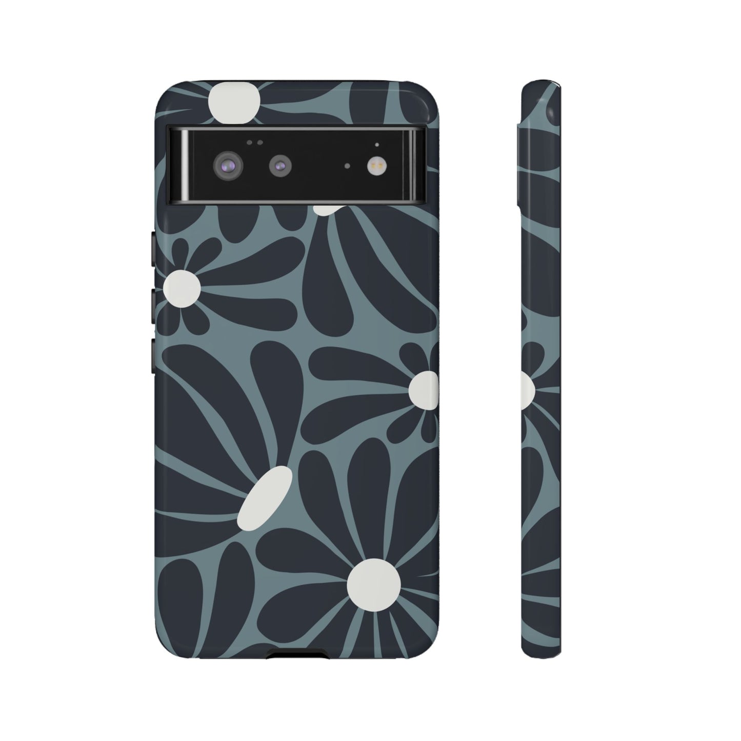 Google Pixel 6 / Glossy Phone Case - ’Retro Navy Blue & White Daisy Pattern’ Phone Case
