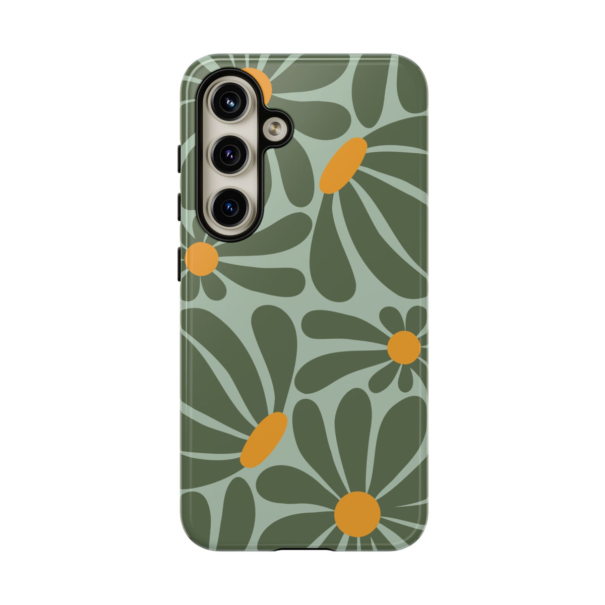 Retro Green Daisy Pattern Phone Case - Green Phone Case - Samsung Galaxy S24 / Glossy