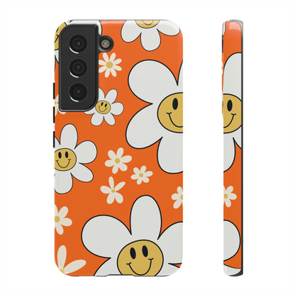 Fun Retro Daisy Pattern with Orange Background Phone Case - Orange Phone Case - Samsung Galaxy S22 / Glossy