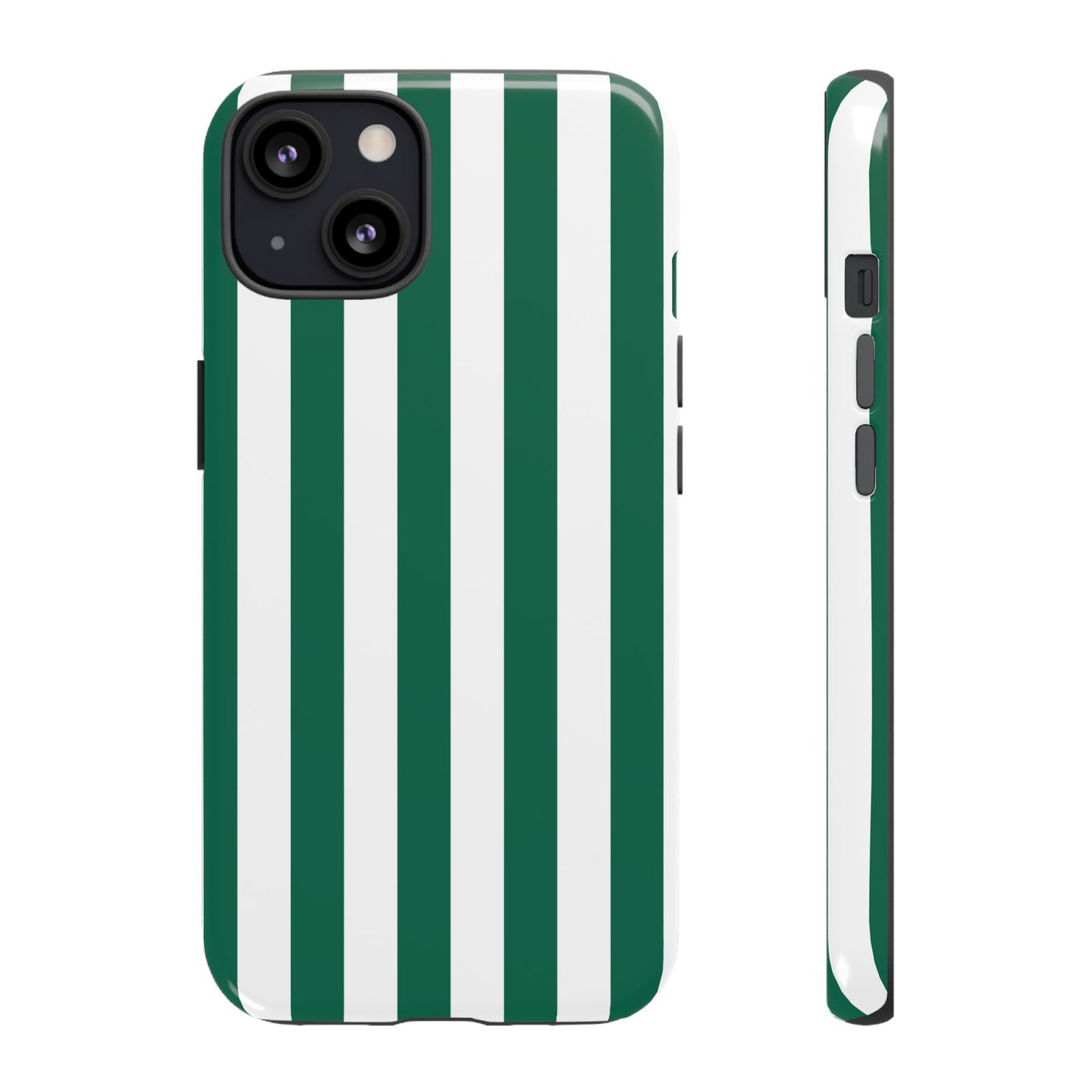 iPhone 13 / Glossy Phone Case - Simple Green & White Stripe Pattern Phone Case